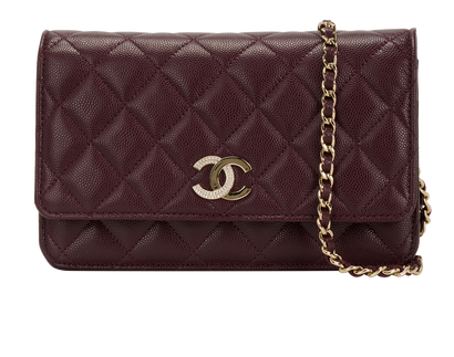 Crystal CC Wallet On Chain, &pound;2,600, Handbags, Burgundy, Caviar, Front view